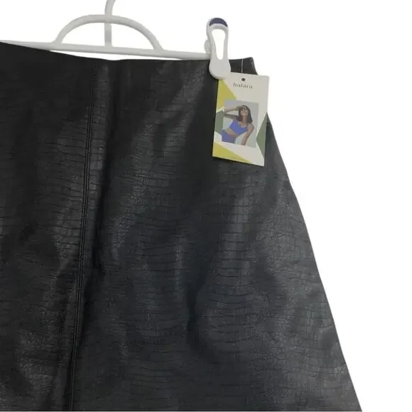 NWT HALARA Faux Leather Animal Skin Mini Skirt size Medium Black - Picture 2 of 5